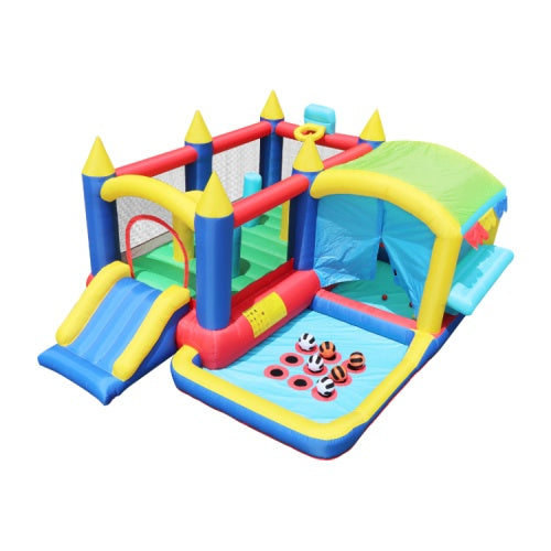 7-in-1 Inflatable Bounce House, Bouncy House With Ball Pit For Kids Indoor And Outdoor Party Family Fun, Obstacles, Toddler Jump Bounce Castle With Ball Pit For Birthday Party Gifts