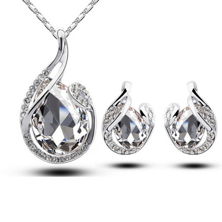 3pcs Rhinestone Necklace Set With Earrings Fashion Water-drop-shaped Jewelry For Women Valentine's Day