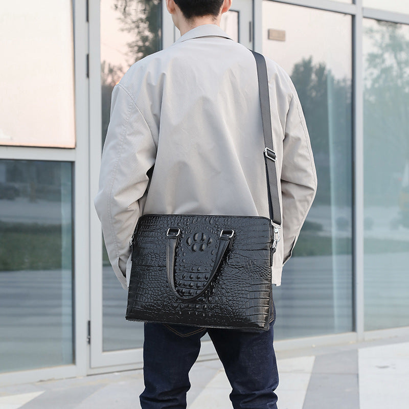 Men's New Crocodile Pattern Business Computer Bag Shoulder Briefcase