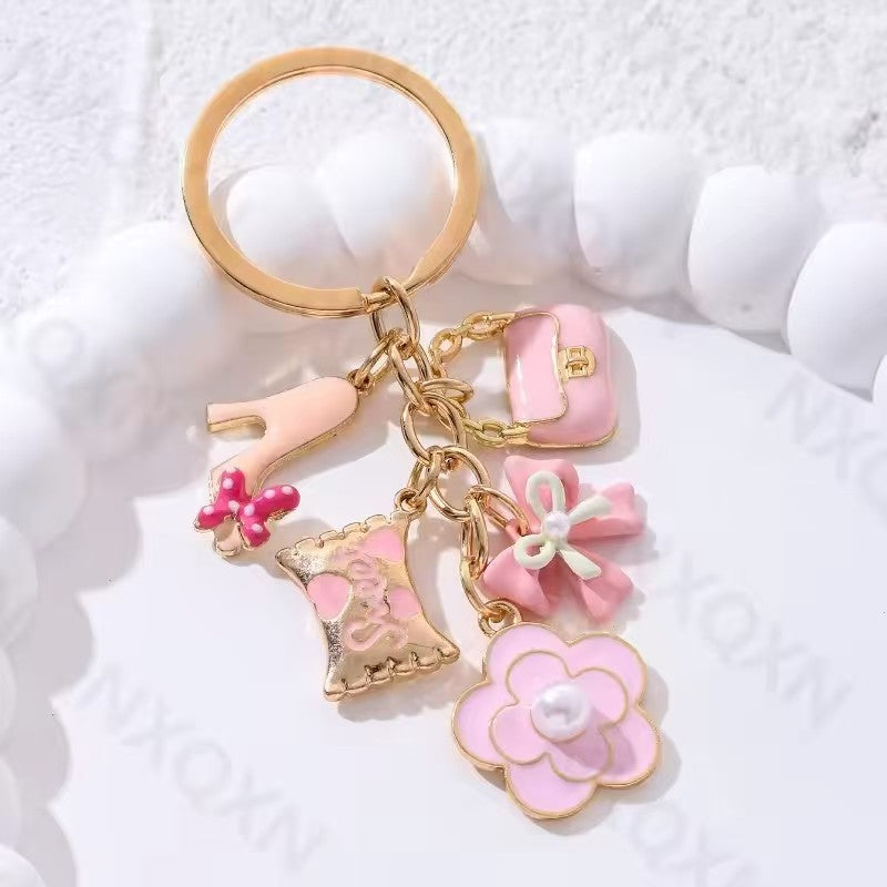 With Letters Heart Shape Bag Key Ring Pendant Bow