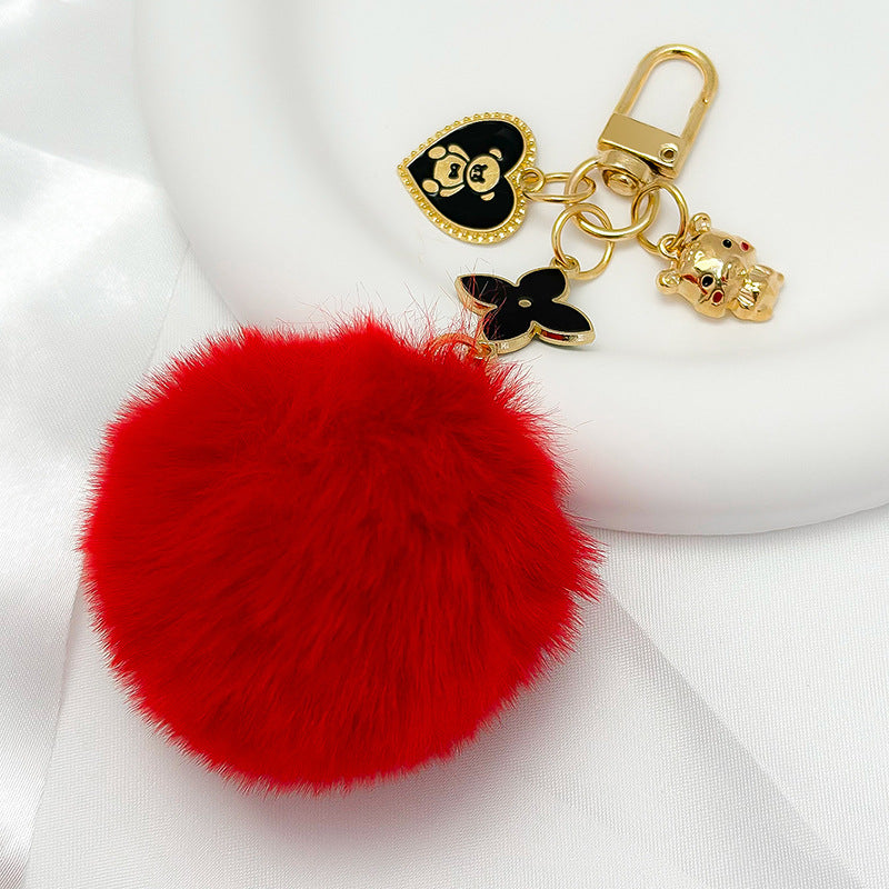 Love Bear Fur Ball Keychain Pendant