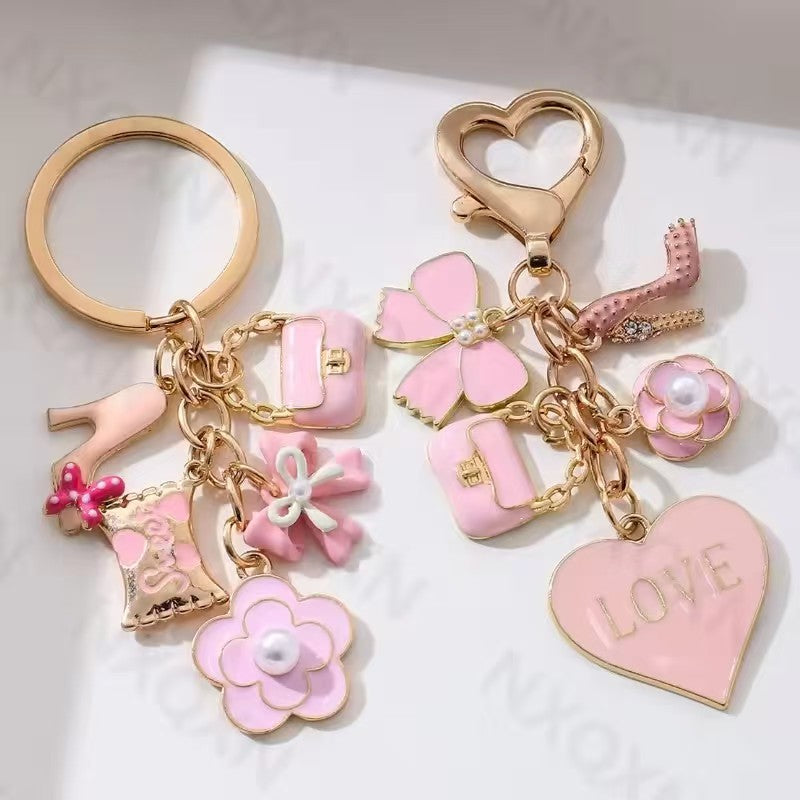 With Letters Heart Shape Bag Key Ring Pendant Bow