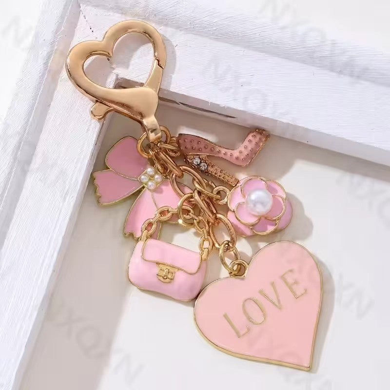 With Letters Heart Shape Bag Key Ring Pendant Bow