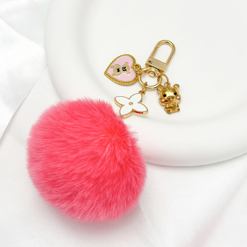 Love Bear Fur Ball Keychain Pendant