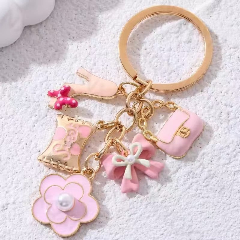 With Letters Heart Shape Bag Key Ring Pendant Bow