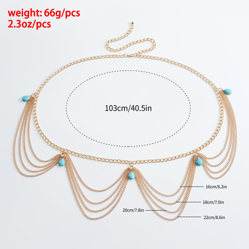 Classic Retro Turquoise Waist Belly Chain For Women Summer Beach Sexy Simple Body Chain Jewelry Accessories Gift