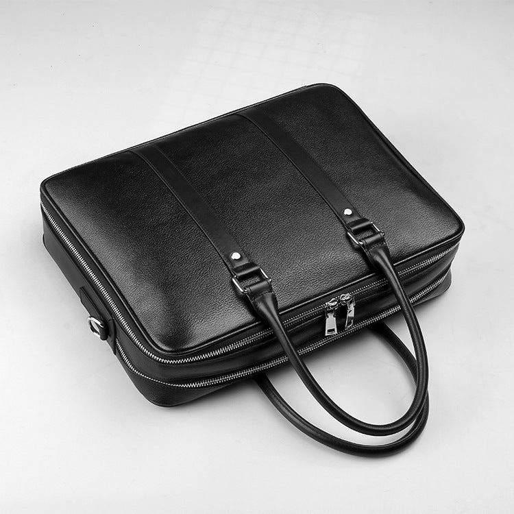 Men's Real-leather Handbag Double Zipper Cattlehide Leather Fashion