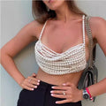 Multi-layer Pearl Handmade Stitching Fashionable Exquisite Halter Top Vest