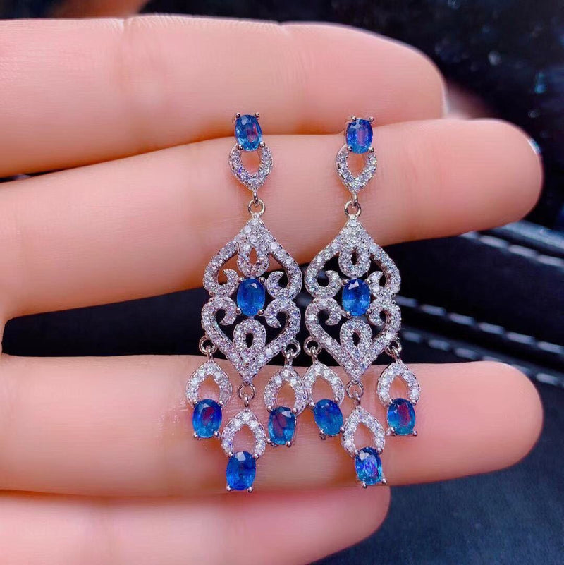 Natural Sri Lanka Sapphire Earrings S925 Silver